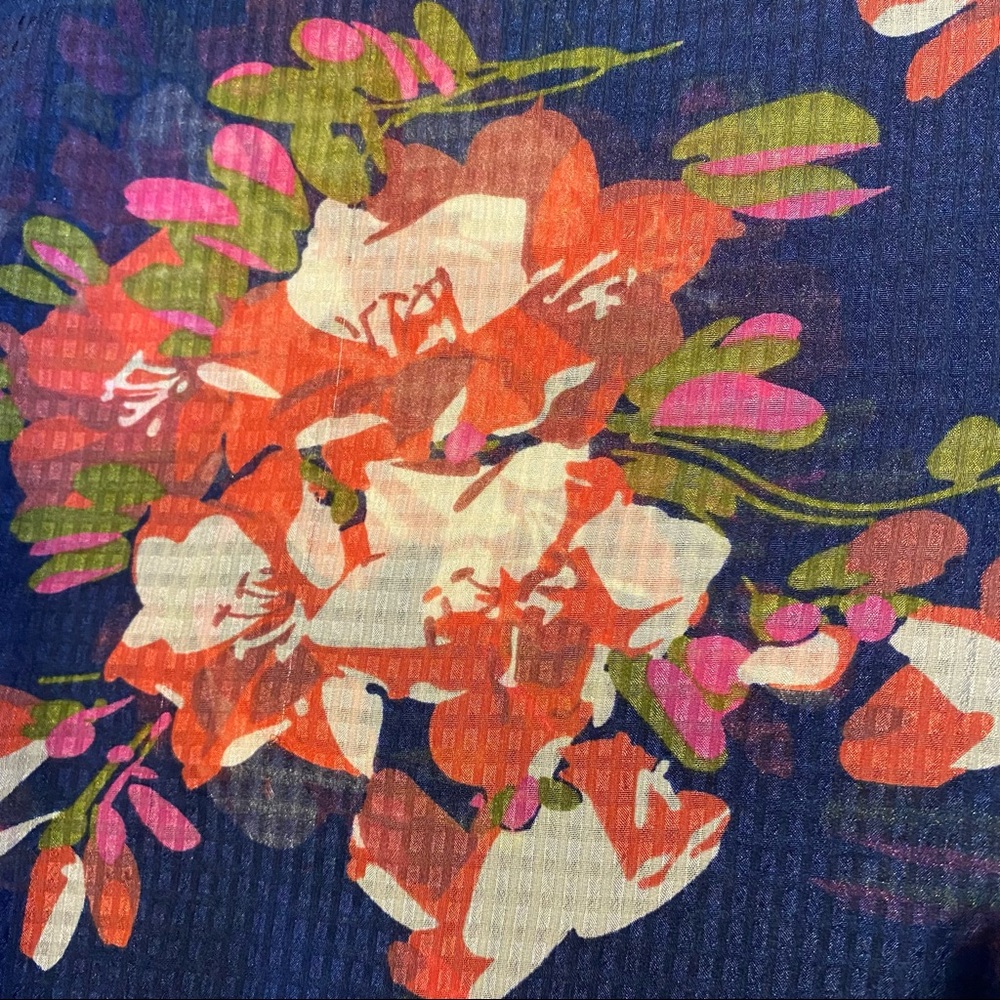 Anthro Elevenses Fire Lily Wide Legs Pants Sheer in blue with red florals size S - Picture 6 of 13
